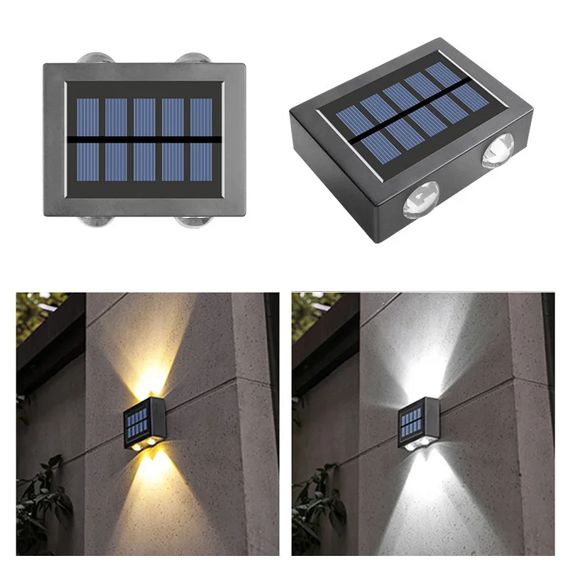 Luces solares de pared impermeables para exteriores, lámparas de pared luminosas arriba y abajo, luces decorativas para exteriores, pared de patios de jardín