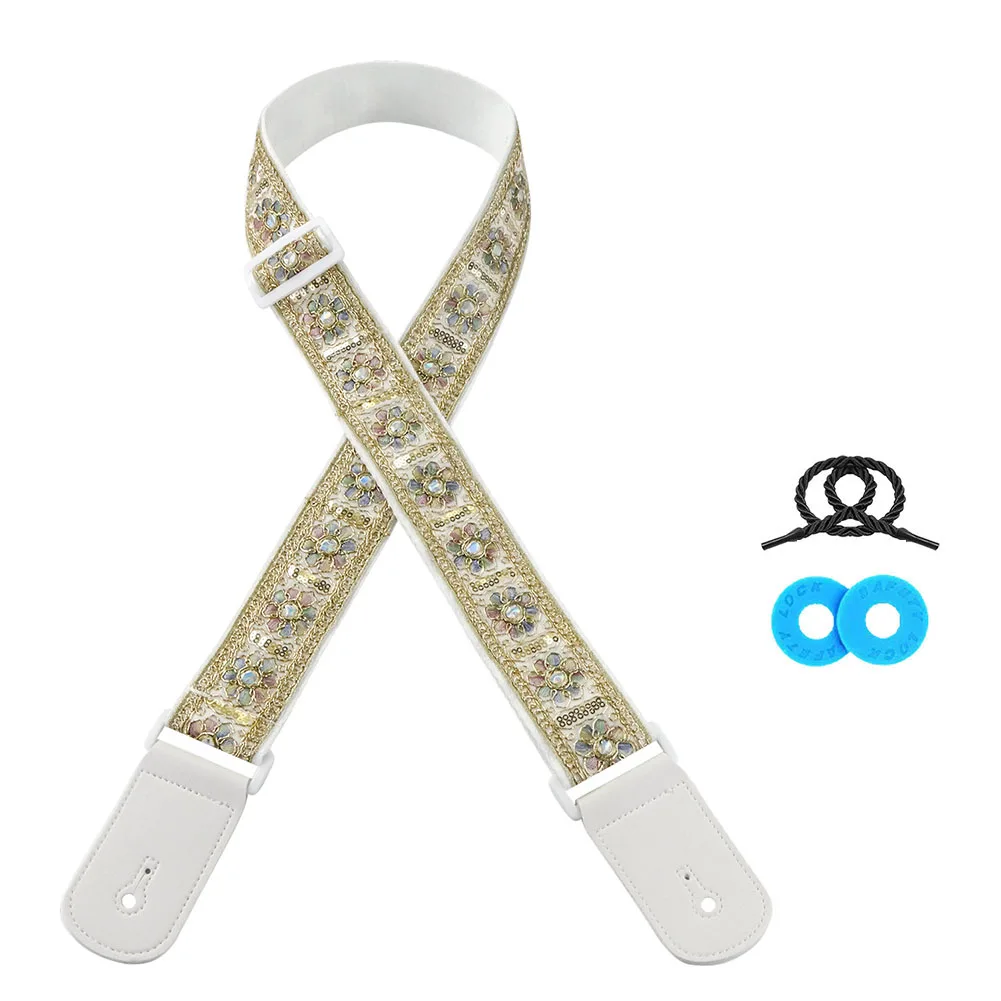 Adjustable Guitar Strap Acoustic Guitar Electric Guitar Embroidery Gift Headstock Rope Muticolor With Strap Lock