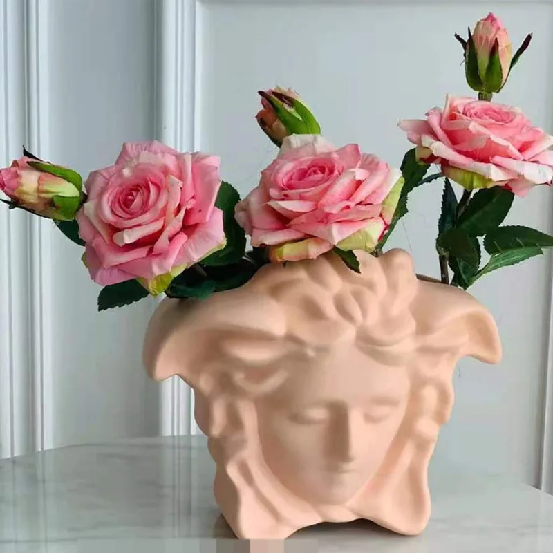 Nordic Human Face Resin Vase Medusa Flower Arrangement Flower Vase Gorgon Luxury Dried Flower Vase Office Home Interior Decor