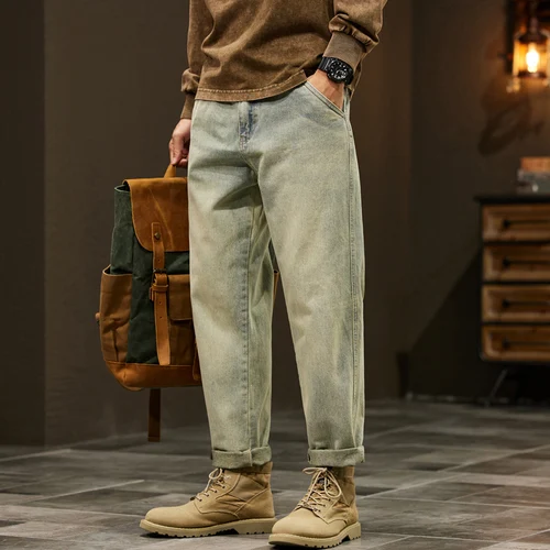 Pantalones vaqueros 95% algodón para hombre, pantalones bombachos holgados de alta calidad, pantalones vaqueros informales holgados a la moda para trabajo al aire libre, ropa de marca para hombre