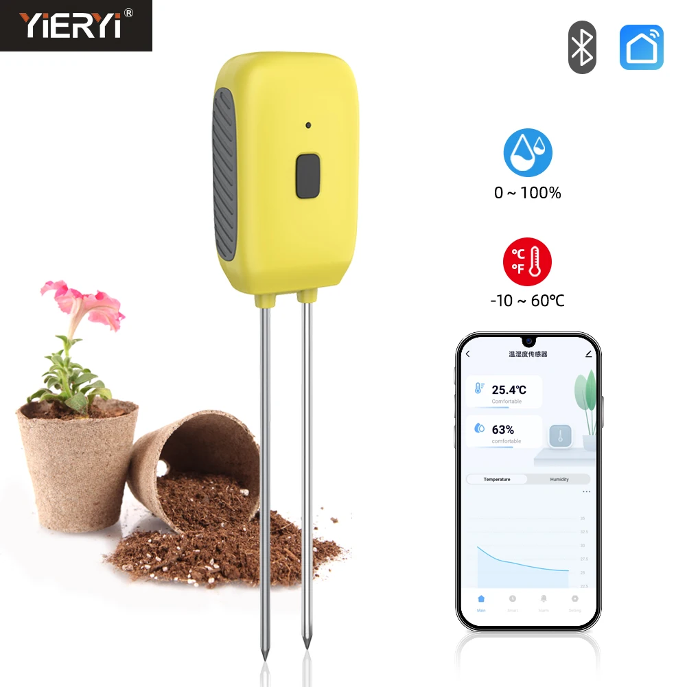 Yieryi Bluetooth Tuya Soil Tester Temp Moisture Meter Smart Plant Water Sensor Thermohygrometer Data Logger for Gardening Potted