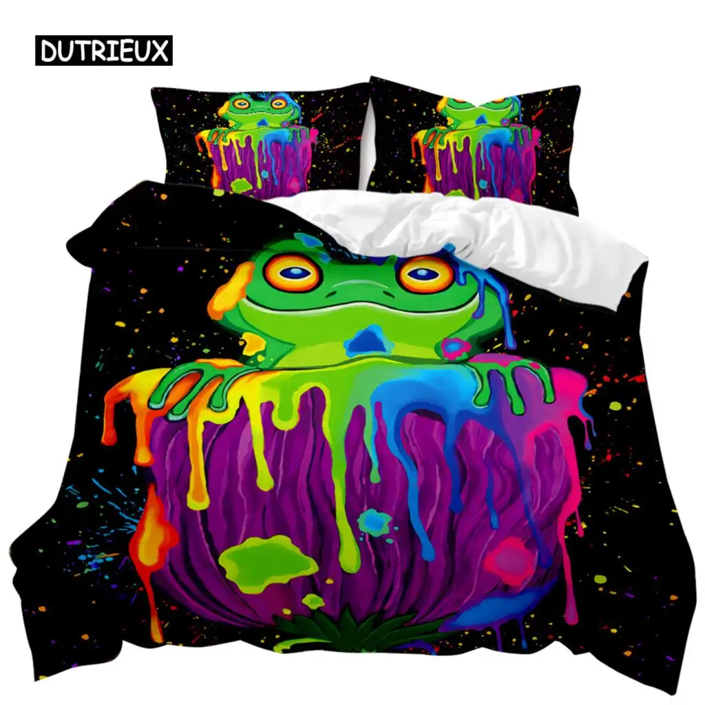 

Frog Duvet Cover Set Cartoon Frog Twin Bedding Set Wild Animal Comforter Cover Kids Double Queen King Size Polyester Qulit Cover