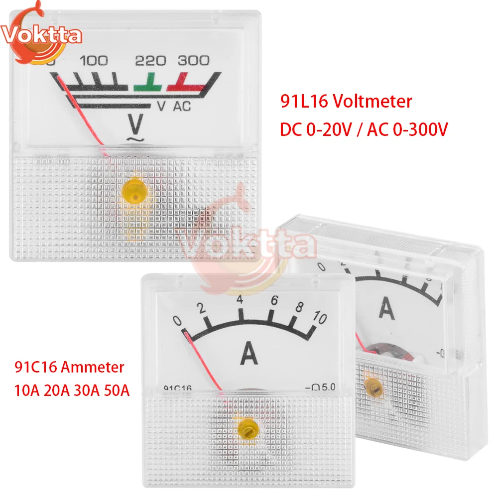 AC 0-300V DC 0-20V Mini Voltmeter Ammeter 10A 20A 30A 50A Voltage Current Meter Tester Analog Pointer Volt Ammeter Panel Meter