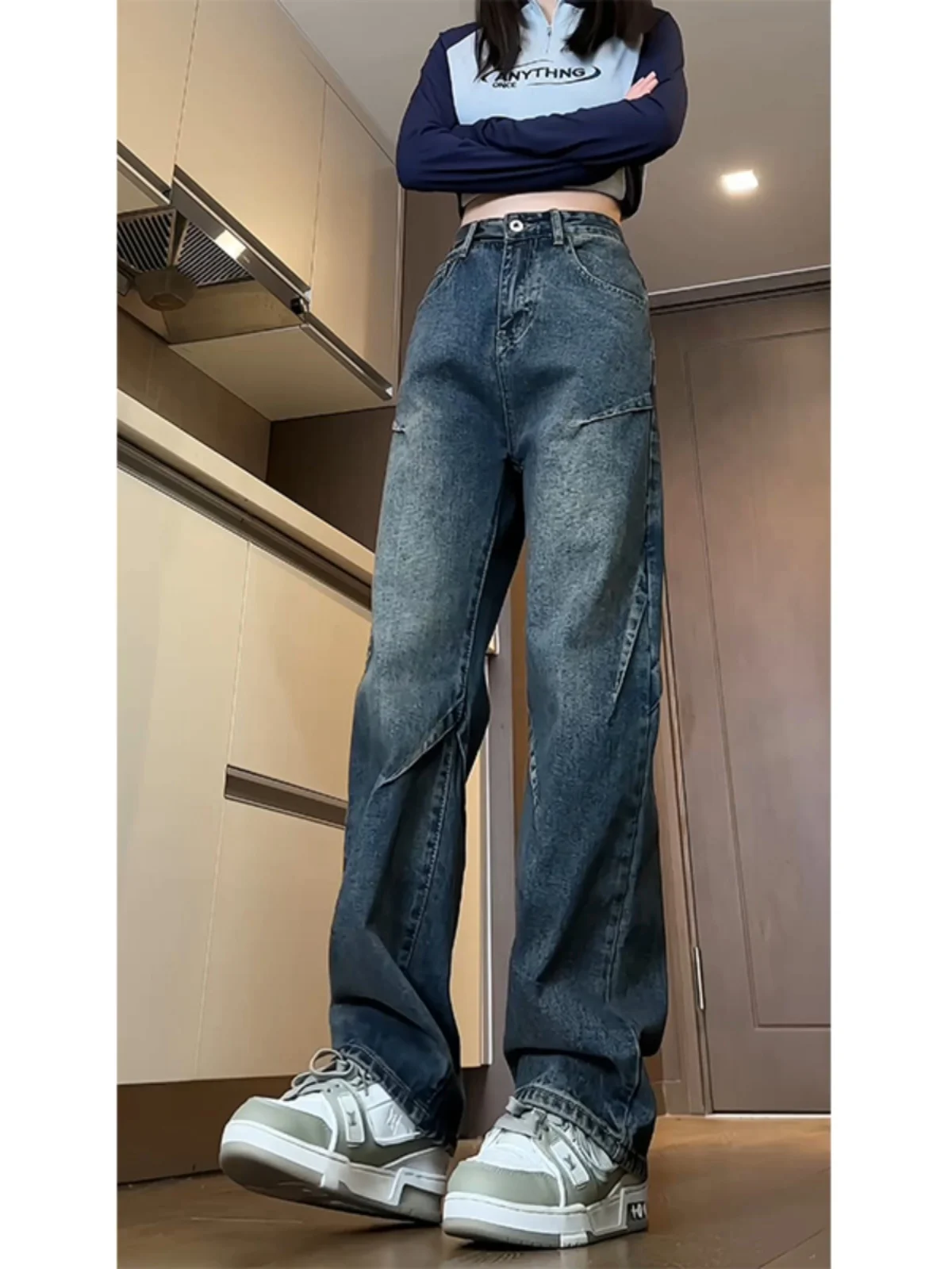 

Waed Patchwork Men's Jeans High Street Hip Hop Long Straight Leg Slim Fit Trousers Trendy Brand Extra Length Youth Faion