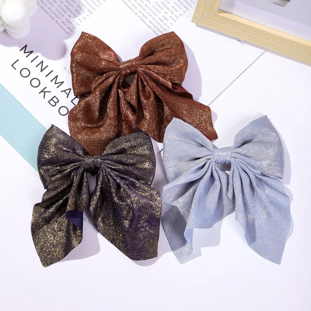 Women Girls Sweet Bowknot Hair Clips Print Solid Color Bows Hairpins Ribbon Barrettes Duckbill Clip Headwear Hair Accessories