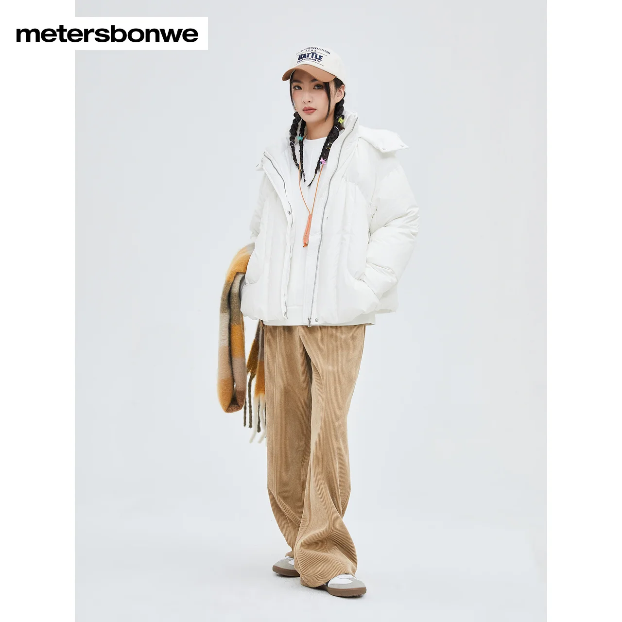 Metersbonwe-Chaqueta de plumón con capucha monocromática para mujer, plumón de pato 90%, suelto, corto, ropa cálida, alta calidad, invierno, nuevo