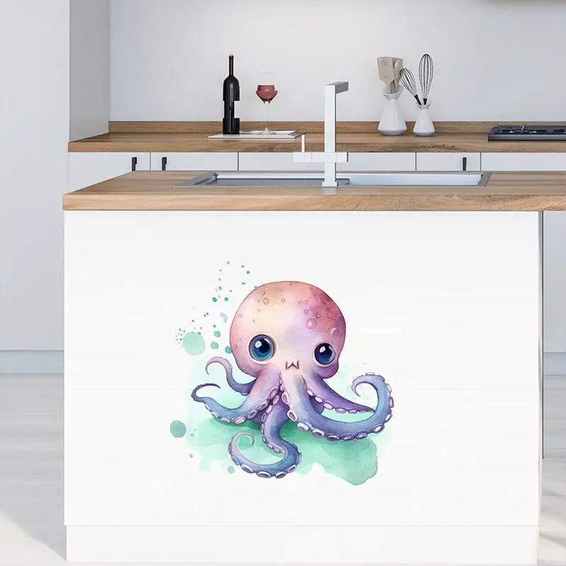 Cartoon Octopus Marine Life Wall Sticker Removable Home Decoration Decals for Bedroom Kitchen Living Room Walls Decor