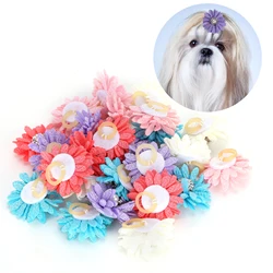 25Pcs/lot Cute Pet Dog Cat Hair Bows Flowers Grooming Bows With Rubber Bands For Pet