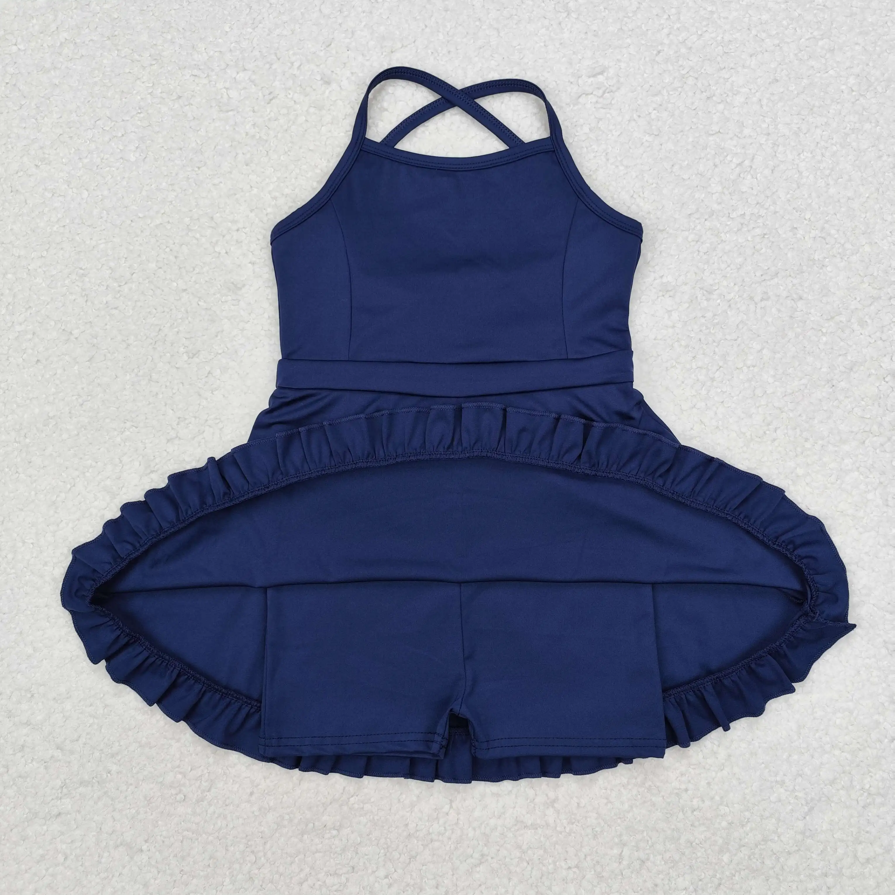 Wholesale Summer Baby Girl Navy Short Dress Toddler Infant Knee Length Kid Children Sleeveless Yoga One Piece Swimsuit Clothes