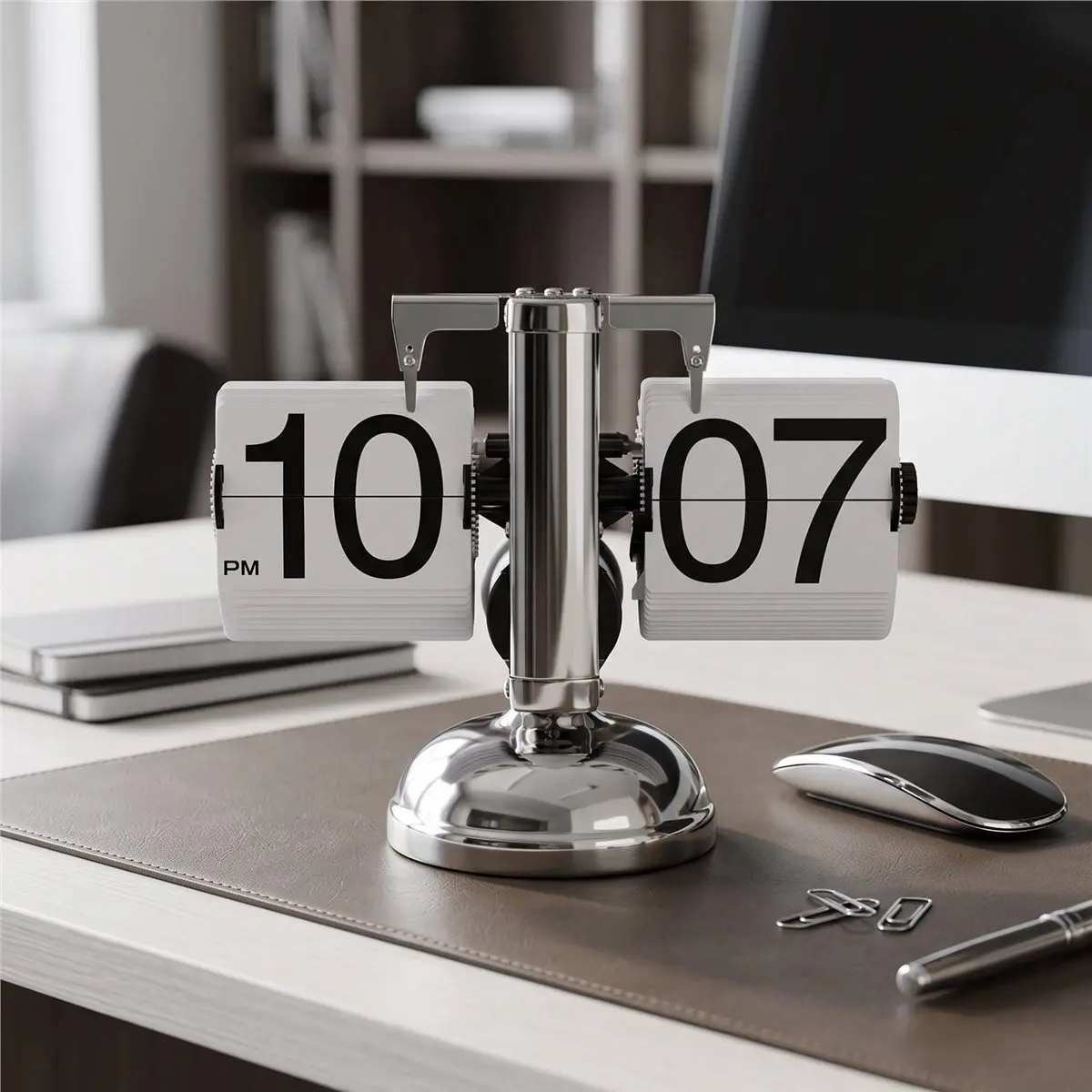 【STABLE QUALITY】Flip Digital Clock -Small Scale Table Clock Retro Flip Clock Flip Internal Gear Operated Quartz Clock One Leg Cl