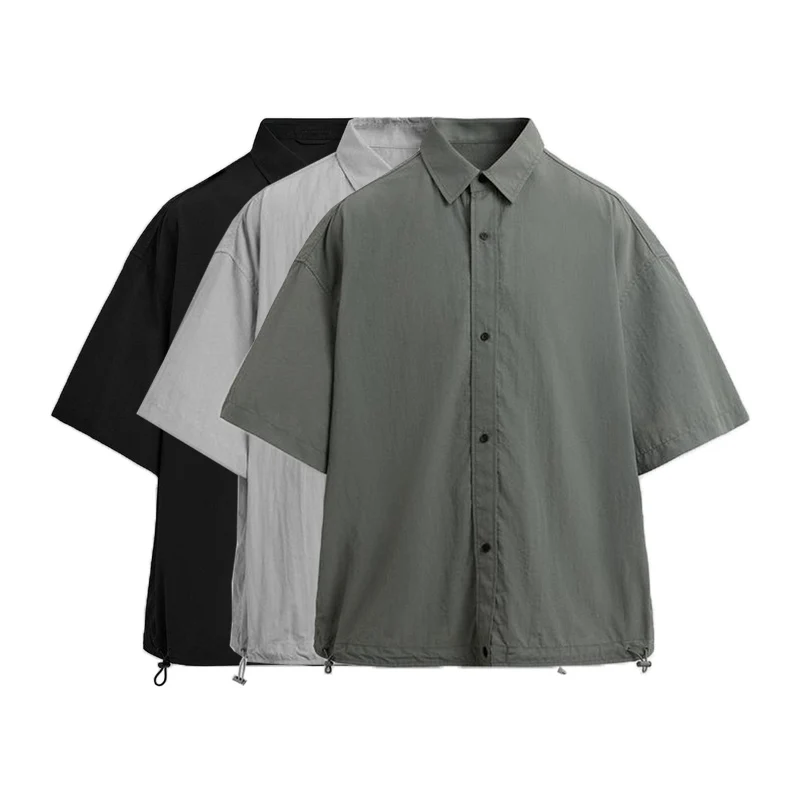 

Lightweight Tech Fabric Men's Summer irt Single Row Multi-Bule Loose Fit ort Sve Turn-down Collar Commute Sle 962950