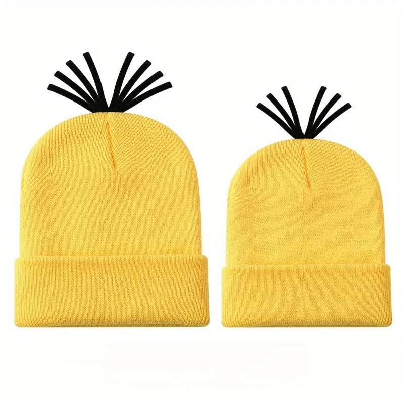 1 piece of men's and women's yellow knitted wool hat, small yellow hat, role-playing Halloween costume prop hat