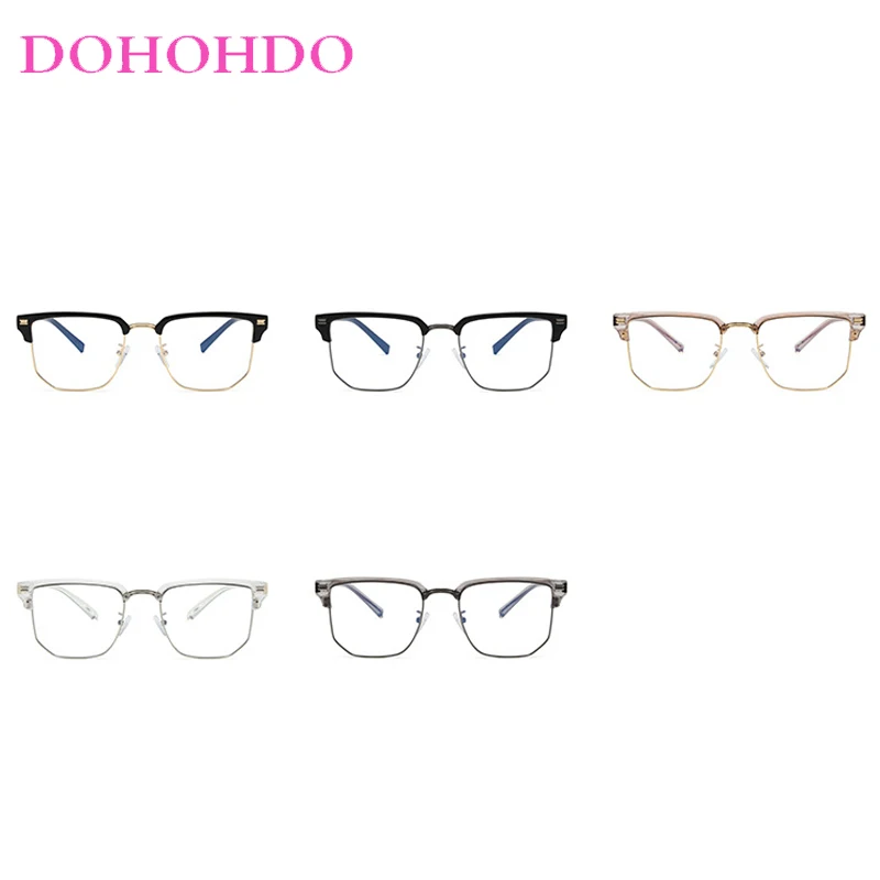 Classic Retro Fashion Luxury Brand Designer TR90 Square Rivets Half Frame Eyeglasses Men Women Computer Anti Blue Light Glasses