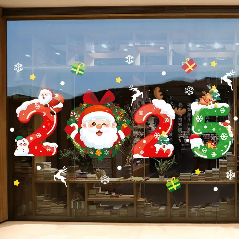 

2025Christmas wall stickers decoration window shop glass Stickers self-adhesive paper door stickers scene window wall decoration