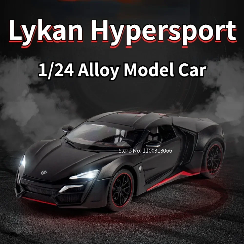 

1:24 масштаб Lykan Hypersport, модель спортивного автомобиля, игрушки из сплава, литой под давлением, 4 двери, открытый звук, свет, откатные суперкары для детей, подарки