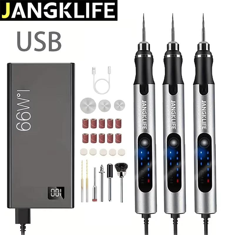 JANGKLIFE USB Rechargeable Rotary Tool Kit Woodworking Carving Pen DIY Crafts Carving, Toy Figures DIY