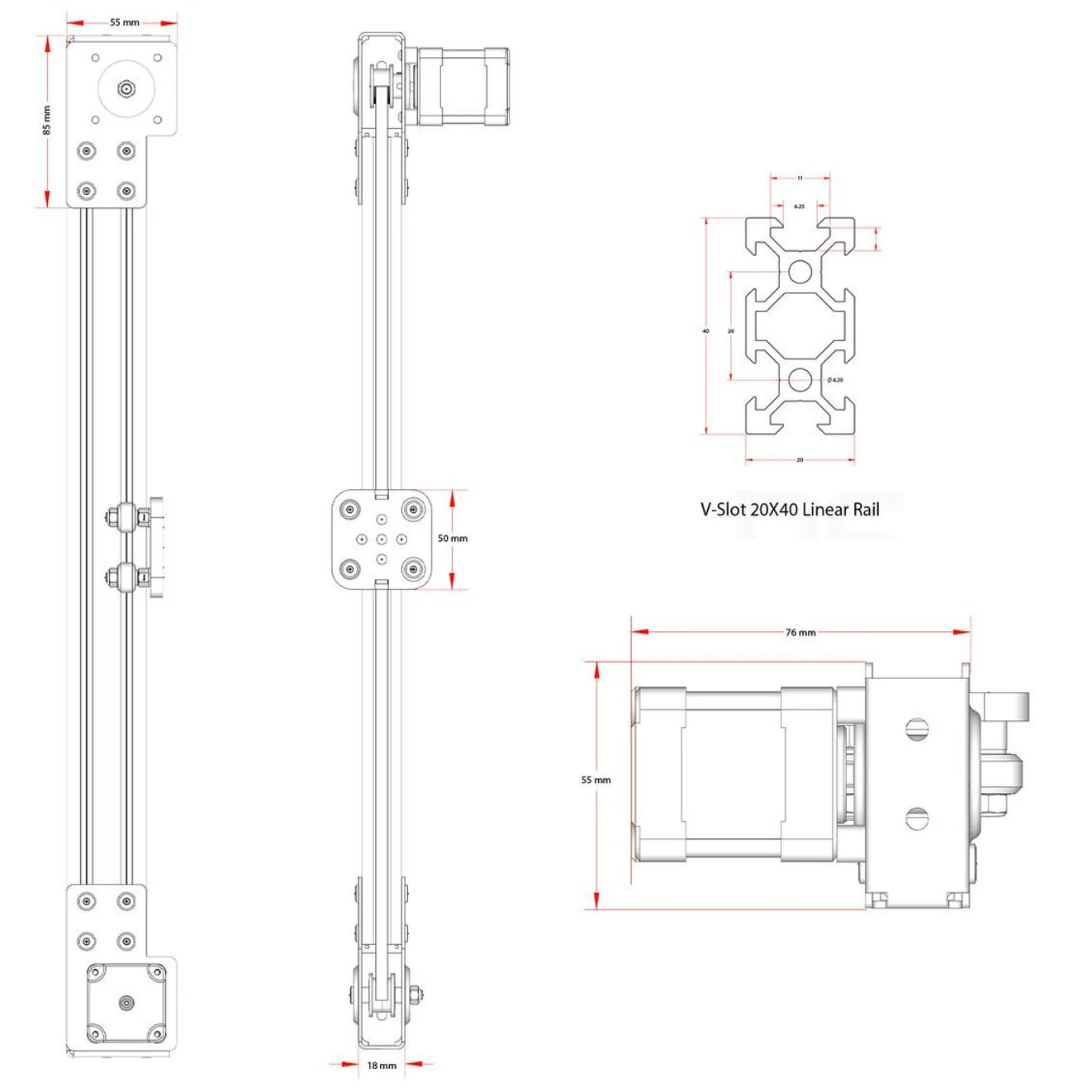 V-Slot Mini V attuatore lineare Bundle Kit trasmissione a cinghia fai da te con motore passo-passo Nema 17 250mm 500mm 1000mm