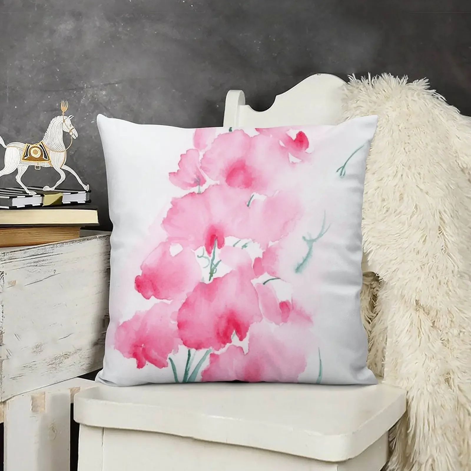 Sweet Pea Bouquet Loose Watercolor Flowers Throw Pillow christmas decorations for home 2025 luxury home accessories pillow