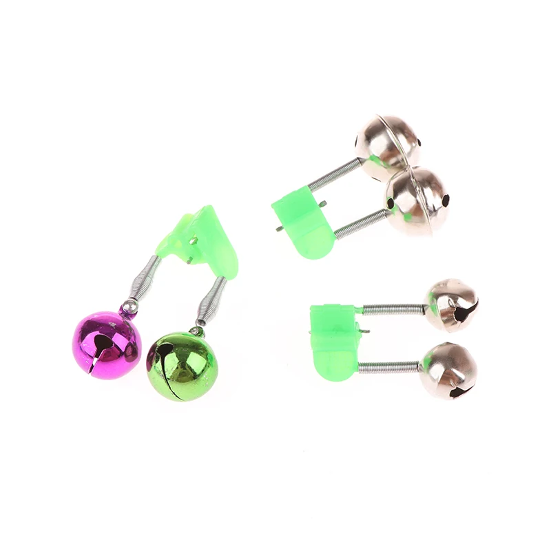 5pcs/lot Fishing Bite Alarms Fishing Rod Bell Rod Clamp Tip Clip Bells Ring Green ABS Fishing Accessory Outdoor Metal