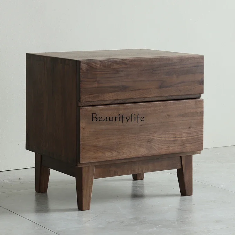 

North America Black Walnut Wooden Bedside Table Nordic Bedroom Storage Cabinet Drawer Modern Minimalist