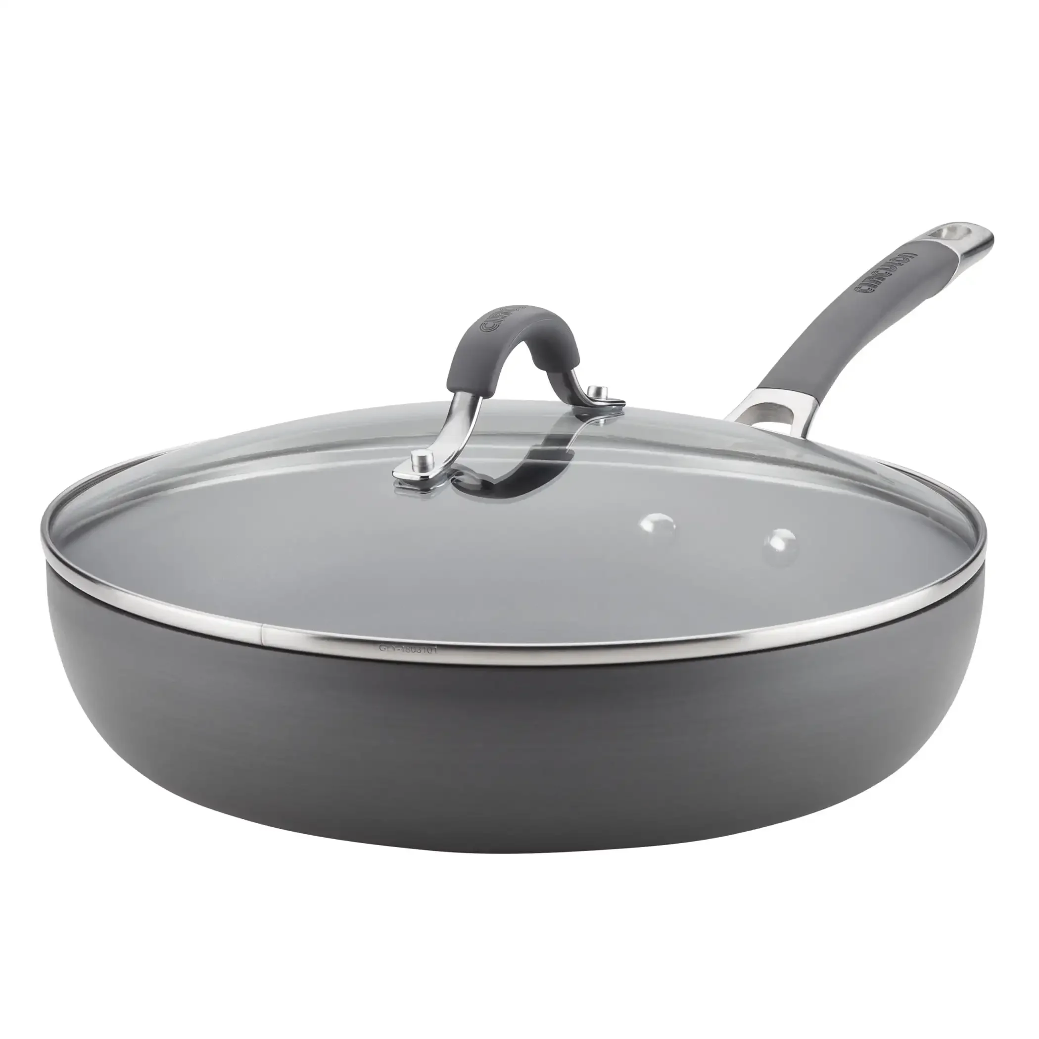 

12" Hard Anodized Nonstick Deep Frying Pan with Lid, Gray