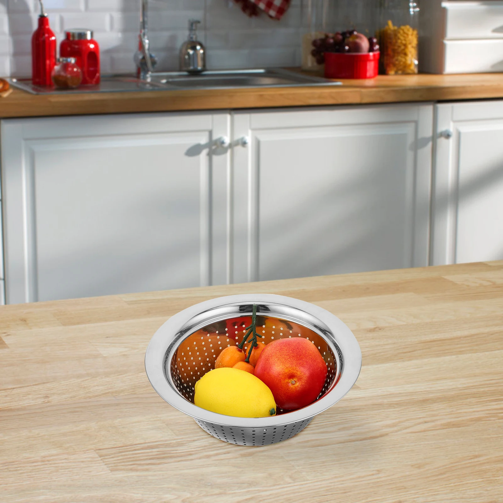 

3Pcs Stainless Steel Colander Bowl Deepened Kitchen Rice Washer Fruit Vegetable Washing Basin Water Drain Strainer