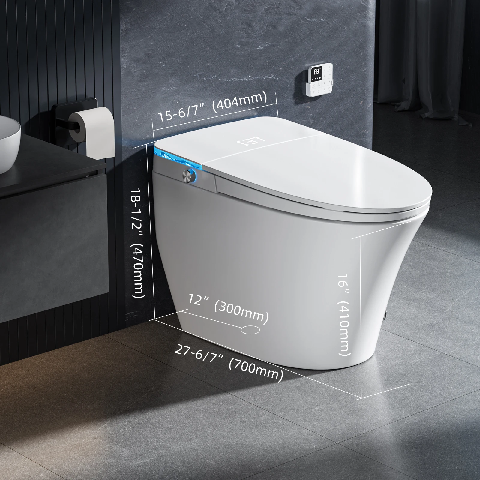 Smart Toilet Automatic Cover Floor Mounted Remote Control Elongated Bowl Electric Bidet