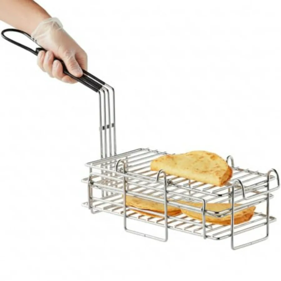 

Двухуровневая корзина для фритюрницы из никелированной стали для буррито/чимичанга, 12,5 x 6,63 x 4,63 дюйма, с передними и левыми крючками, для переворачивания, для глубокой фритюрницы