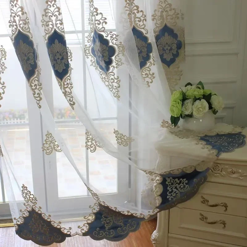 Nordic style curtain velvet embroidered yarn manufacturer high-end living room zero-cut embroidered window screen customization