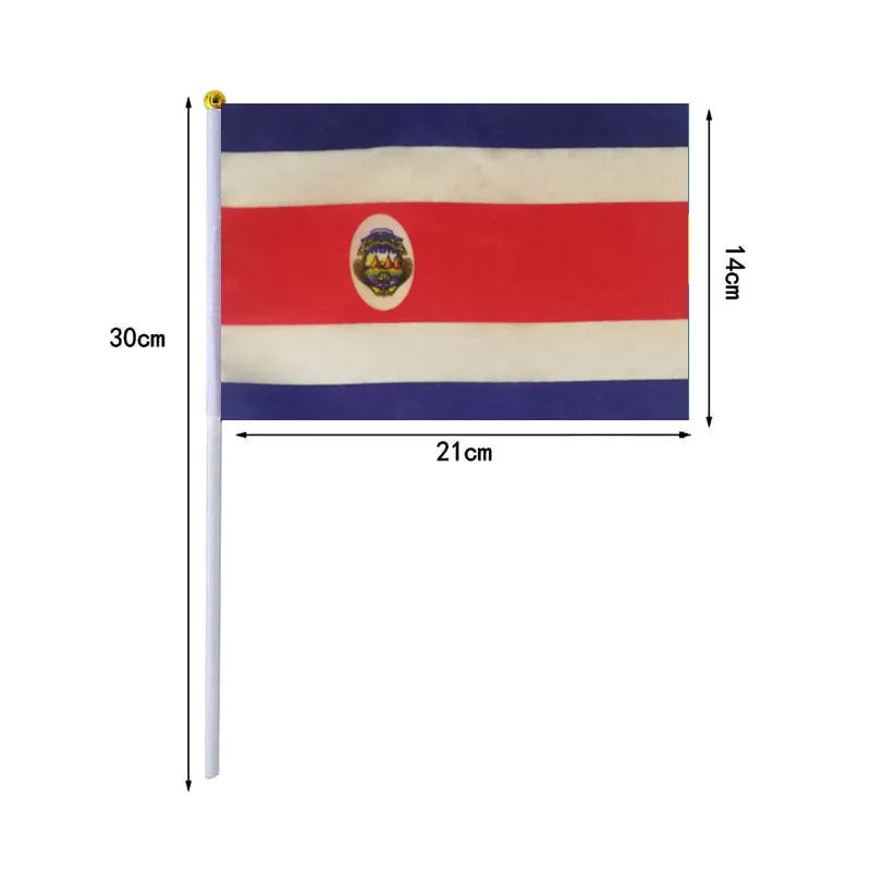 10 unids/lote banderas onduladas a mano de Costa Rica 14x21cm bandera de Costa Rica al por mayor