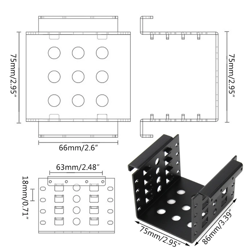 حامل قرص صلب مع دعامة للأقراص الصلبة وSSD ، سبائك الألومنيوم ، خليج القرص الصلب ، هيكل أسود ، 4 طبقات ، في