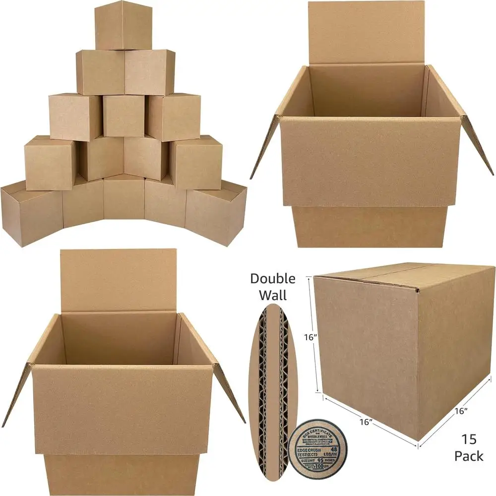 

16x16x16 Inch Heavy Duty Corrugated Moving and Shipping Boxes - 15 Pack