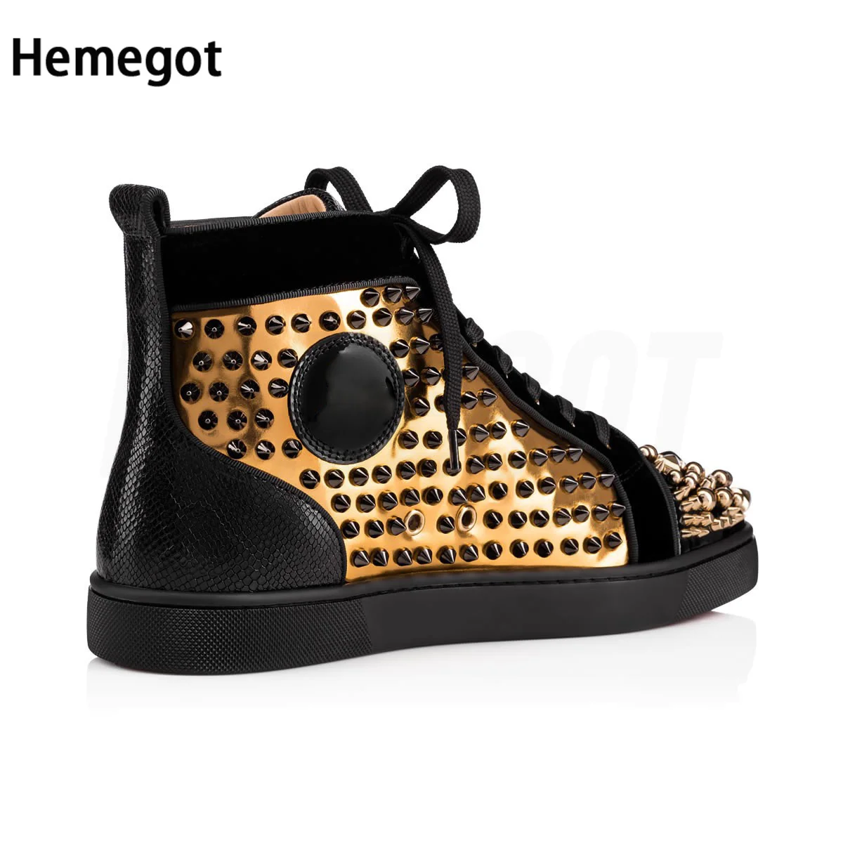 Men Luxury Rhinestones Casual Shoes Leather High Top Sneakers Punk Women Men Flats Lace Up Trainers Shoes Men Sneakers