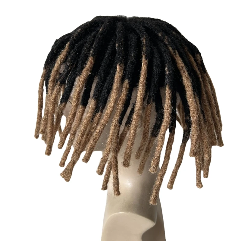 

10-дюймовая система индийских натуральных волос # 1b27 Omber двухцветный парик с дредами, полный кружевной блок для чернокожих мужчин