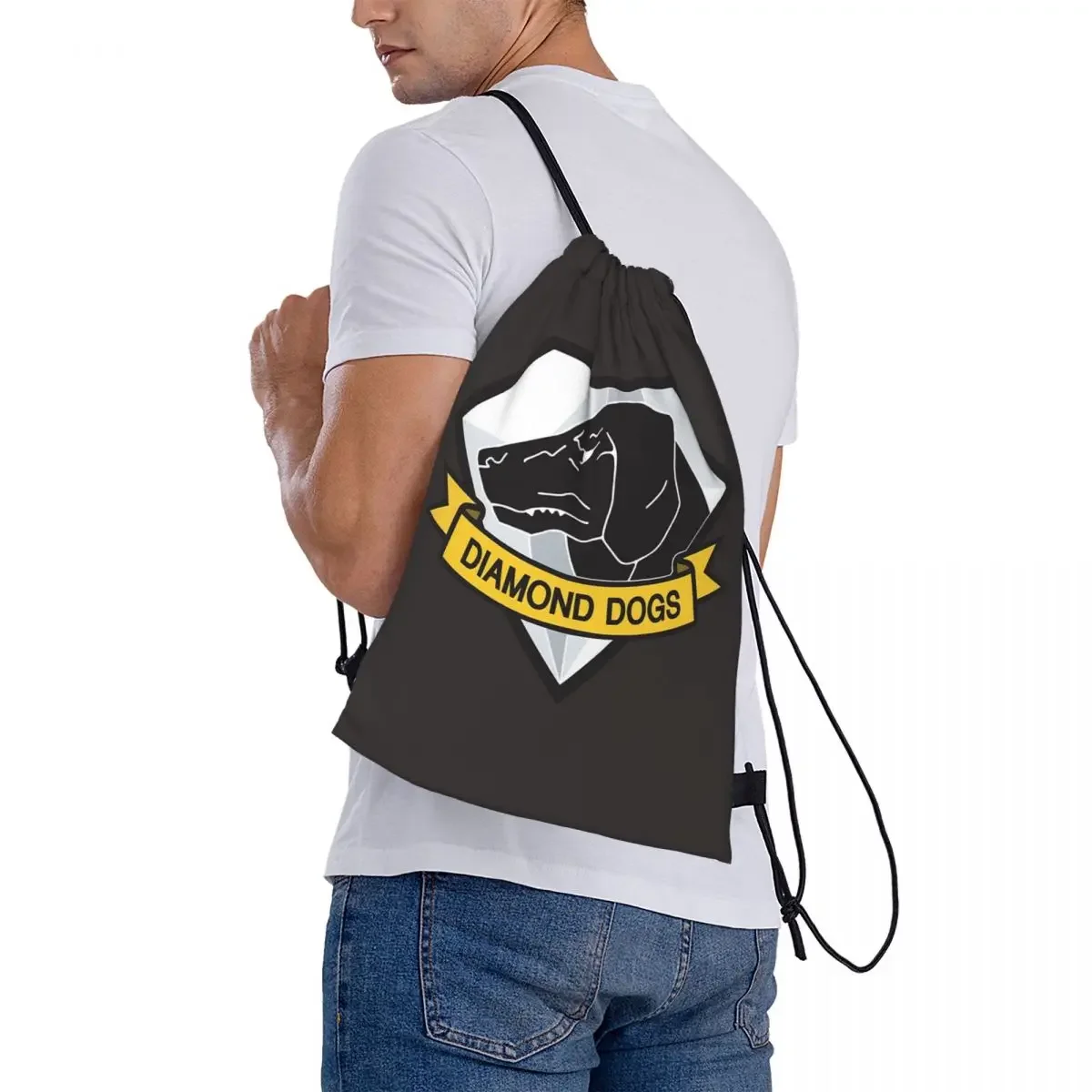 Mochila con diseño de perros y diamantes para hombre y mujer, bolso informal portátil con cordón ajustable, bolsillo para zapatos, para estudiantes