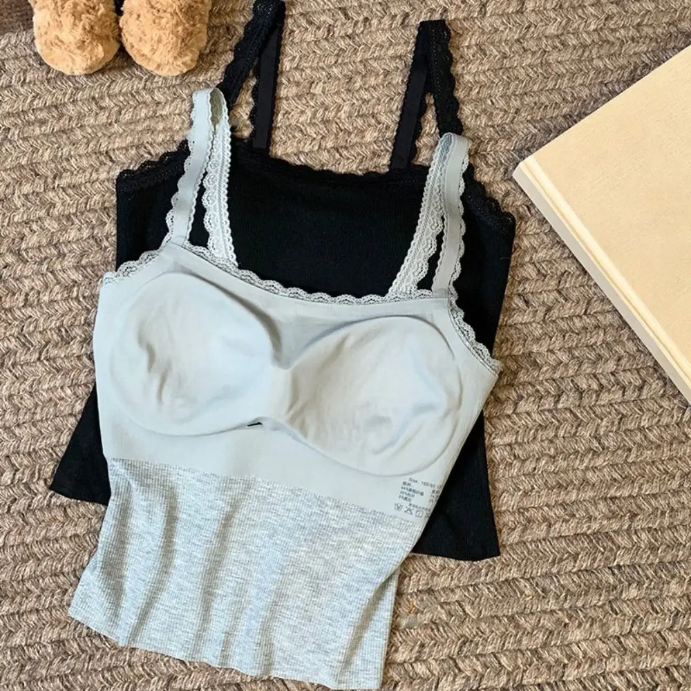 

Simple Sweet Girl Lace Crop Top Y2K Slim Fit Camisole with Pads Bottoming Shirts Sleeveless Women Vest Top Girls