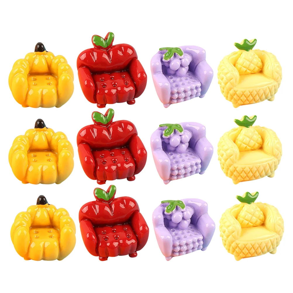 12Pcs Fruit Sofa Shape Charm Resin DIY Phone Cover Decor Mini Craft Adornment for Shell Hair Clip Decoration Props