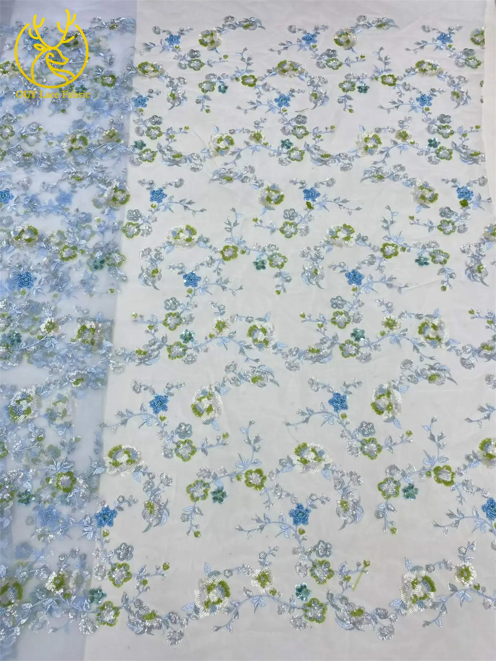 Elegantes Brautkleid mit Pailletten-Stickerei, Spitzenstoff 2026, Hochwertige Afrikanische Perlen-Tüllspitze für Damenkleider zum Nähen – Detail 6