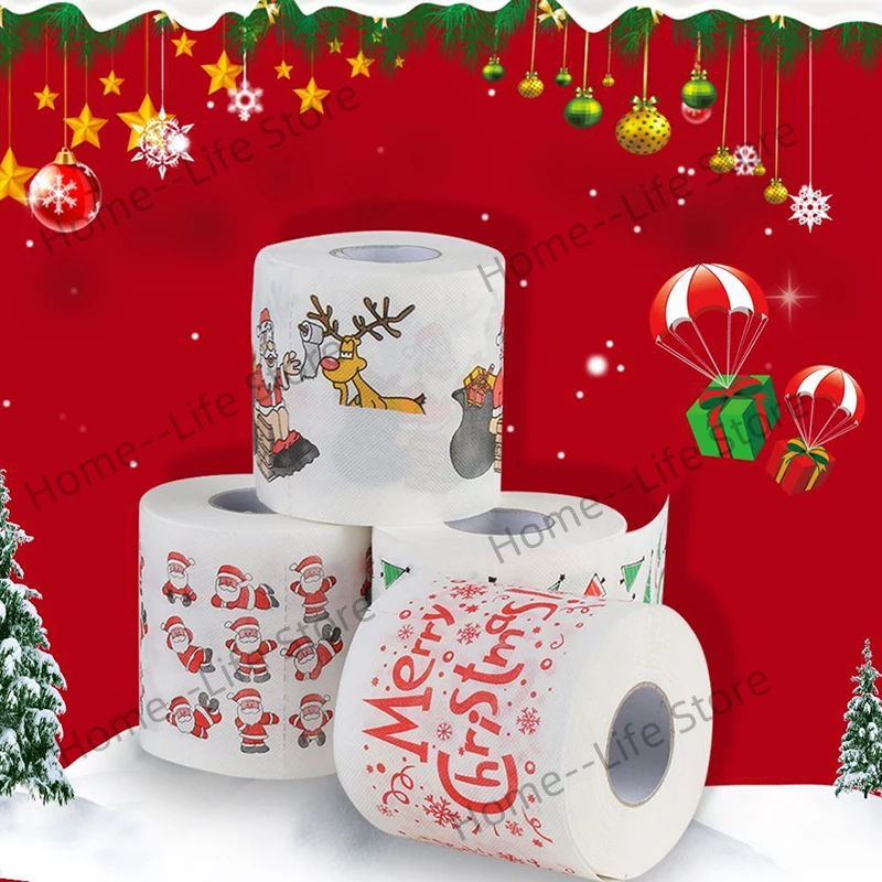

New Christmas Pattern Series Roll Paper Christmas Decorations Prints cute Toilet Paper Christmas Decorations For Home