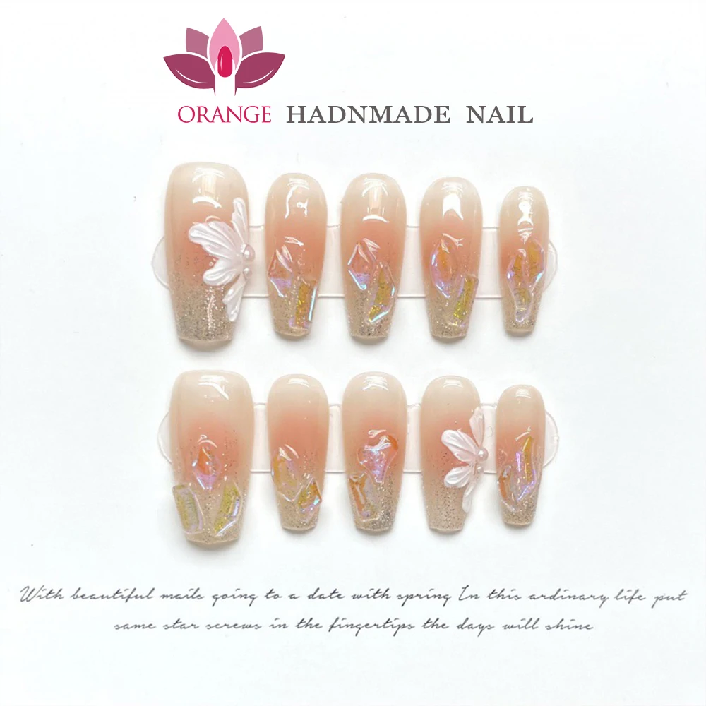 Handmande French Fake Press on Nails High Quality Wearable Full Cover Artificial Nails With Glue and Gel Acrylic With Design