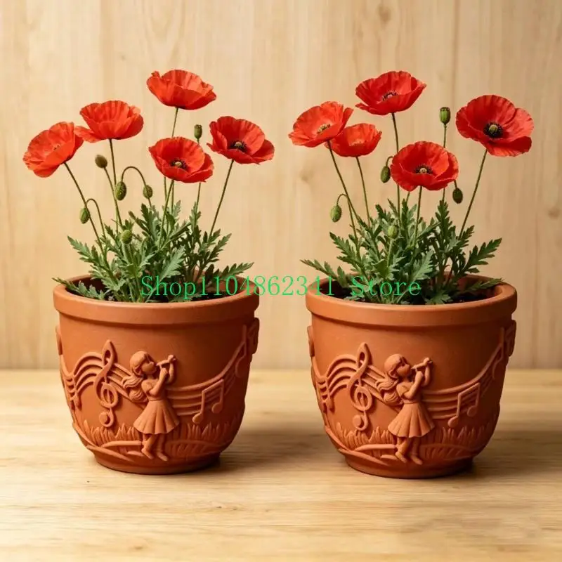 652F Music Girl Planter Silicone Mold Flowerpot Molds Suitable for Concrete Crafts Decorative Cups Gift Making