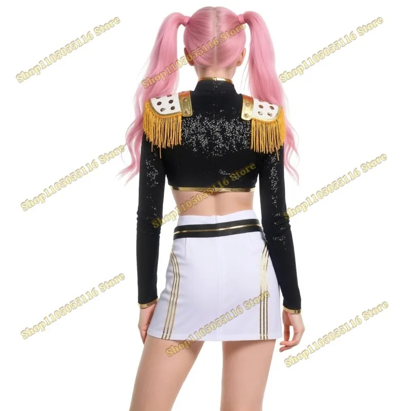 2025 Huntrix Kpop Demon Hunters Mira Cosplay Costume Wig Gold Stage Rumi Zoey Performance Costume Uniform Shiny Roleplay Outfit