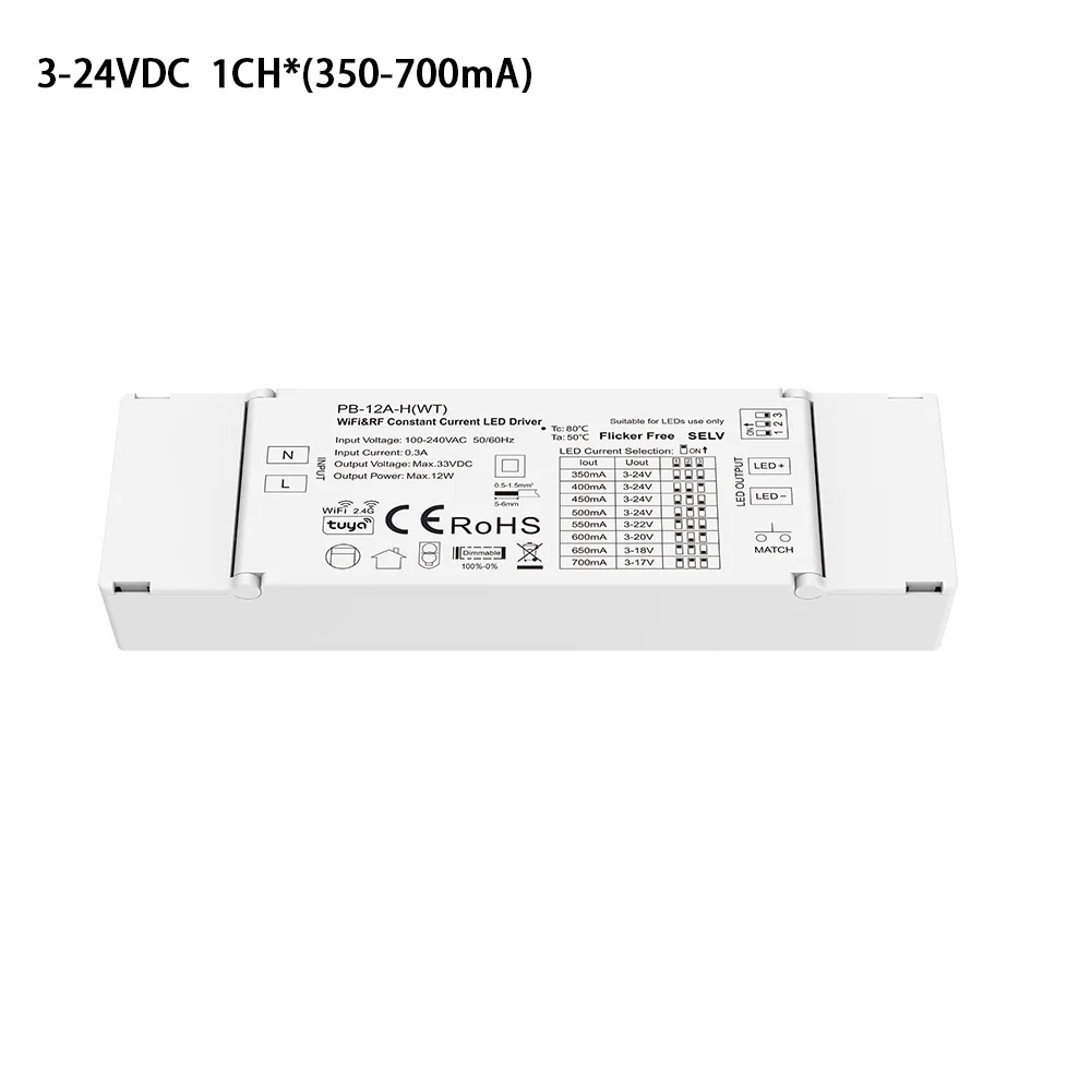 Tuya WiFi & RF Constant Current LED Driver DC3-24V 9-45V 100-450mA 350-700mA APP Dimmable Voice Control for Alexa Google Home