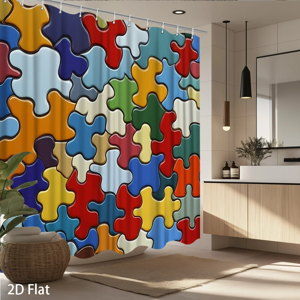 

Занавеска для душа с рисунком пазлов – красочный узор-пазл, водонепроницаемый полиэстер, 72x72 дюйма, можно стирать в машине.