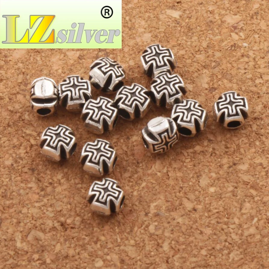 Hollow Cross Engraved Beads 6.2X5.9mm 60PCS Zinc Alloy Christian Spacer L1766 Fashion Jewelry Findings Components