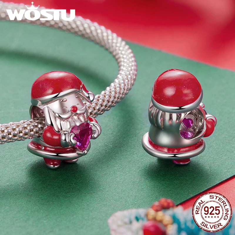 WOSTU 925 Sterling Silver Christmas Tree Charm Santa Claus Bead Snowman Pendant Original Fit for Women Gift DIY Fine Jewelry