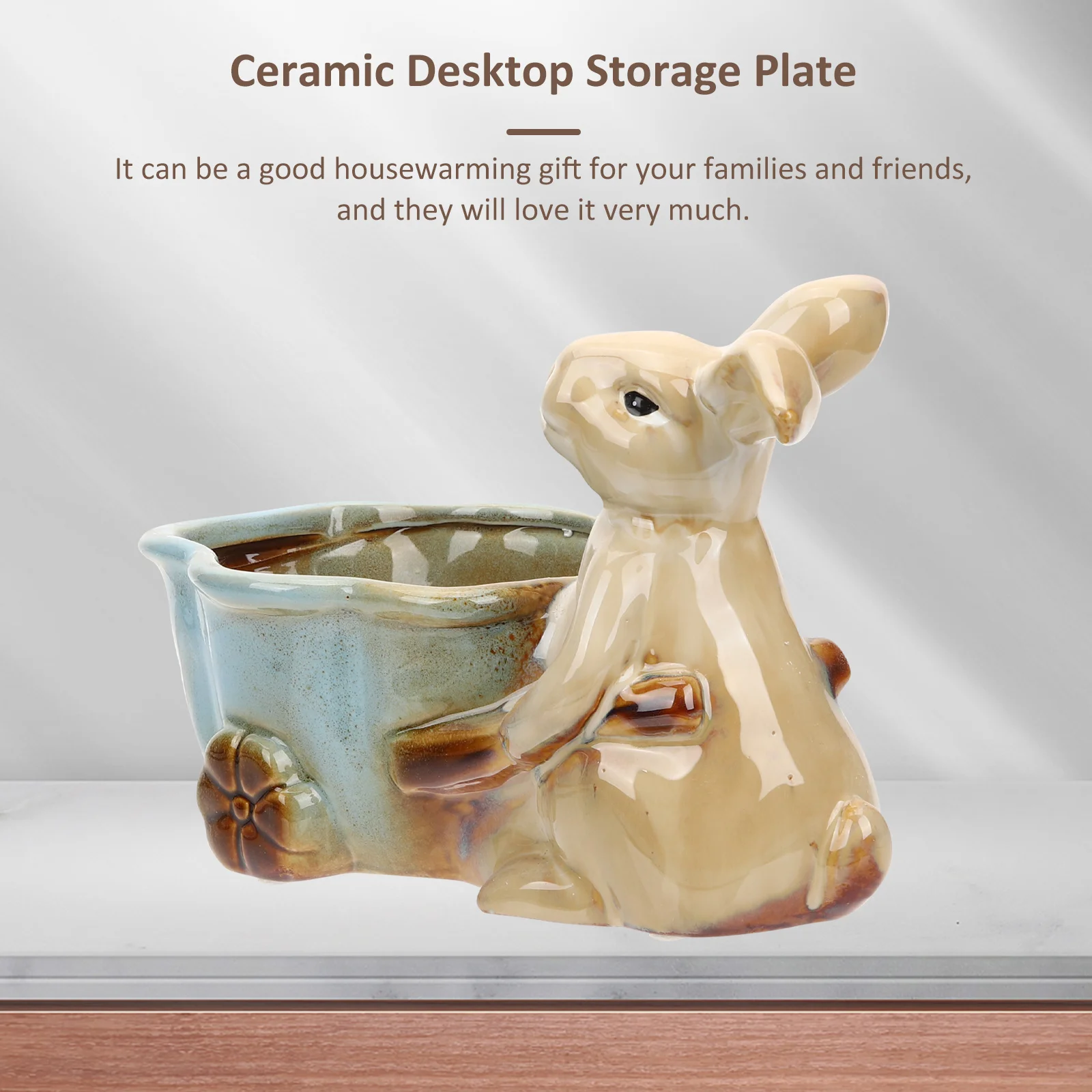 Ceramic Rabbit Statue Desktop Storage Plate Jewelry Dish Phone Holder Key Organizer Sundry Tray Ceramic Desktop Storage Plate