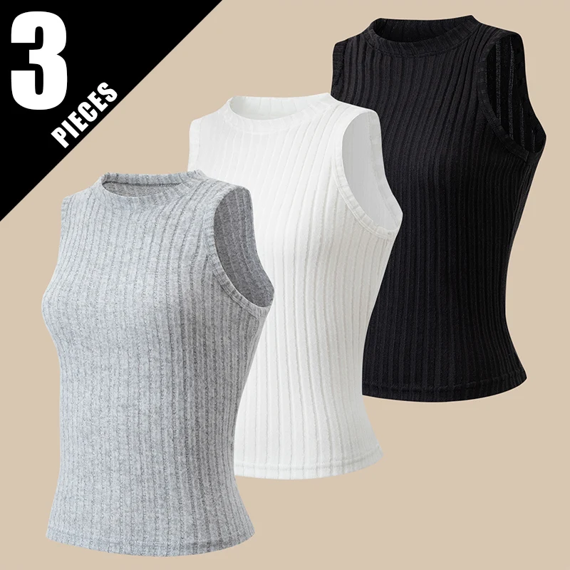 3-Piece Set Of Autumn And Winter Women's Sleeveless Vest Fashionable Casual Top Girls' Inner Layer Warm Multi-Functional Vest
