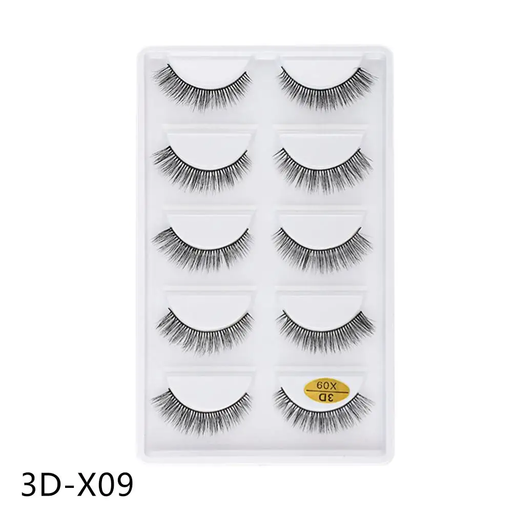 Pestañas postizas de pelo de visón Natural, pestañas postizas gruesas de Manga, maquillaje de citas diario 3d-x01-3d-x09, S1v1, 5 pares