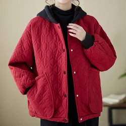 Parkas a cuadros con diamantes de gran tamaño para mujer, chaquetas acolchadas de algodón, gruesas y cálidas, con manga farol, otoño e invierno, novedad de 2024